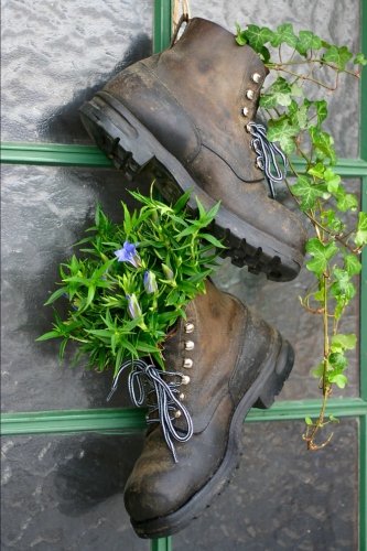Old Mountain Boots as Flower Pots Journal: 150 page lined notebook/diary by Cool Image - Paperback cover