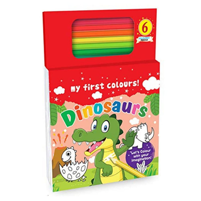 Hello Friend My First Dinosaurs Colouring Book for Kids with 80 Colouring Sheets and 6 Colour Pencils, 4+ yrs by Brijbasi - Book cover