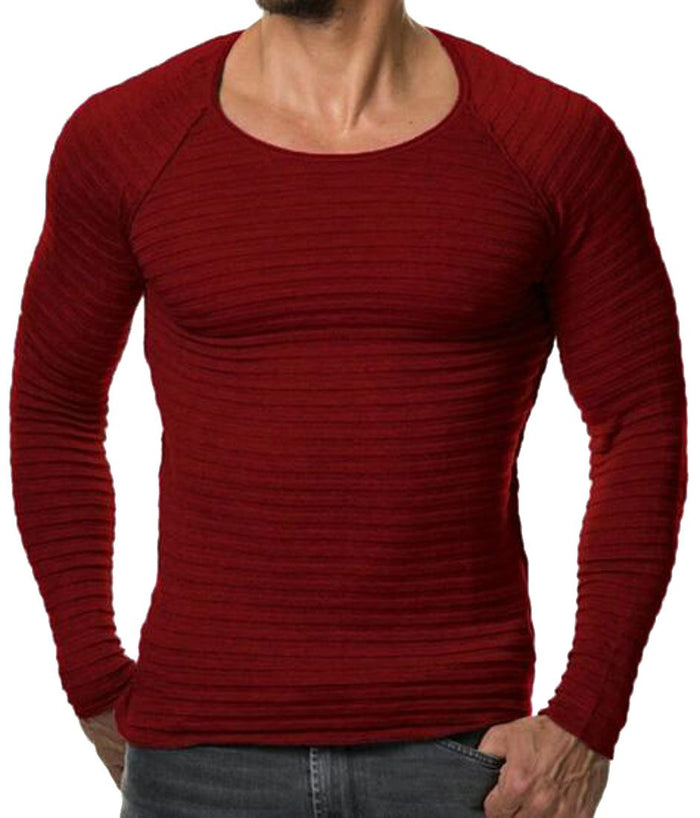Yayun Yayu Mens Casual Round Neck Long Sleeve Knit Thin Pullover Sweaters Wine Red Medium by Bertrand Russell - Apparel cover