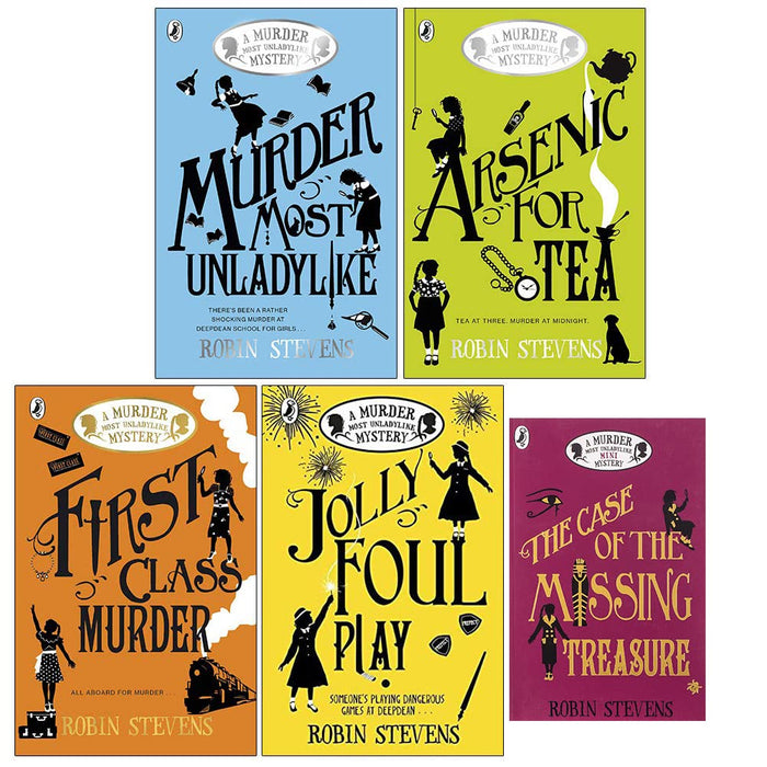 Murder Most Unladylike Mystery Series Book 1,2,3,4 & World Book Day Collection 5 Books Set (Murder Most Unladylike, Arsenic For Tea, First Class Murder, Jolly Foul Play, The Case of the Missing Treasure) by Robin Stevens - Paperback cover