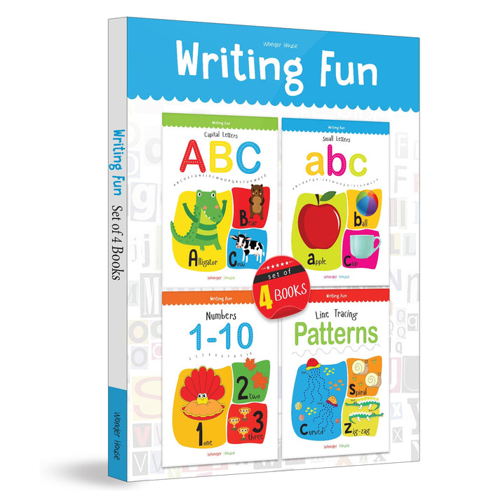 Writing Practice Boxset: Pack of 4 Books (Writing Fun: Write And Practice Capital Letters, Small Letters, Patterns and Numbers 1 to 10) by Wonder House Books - Hardcover cover