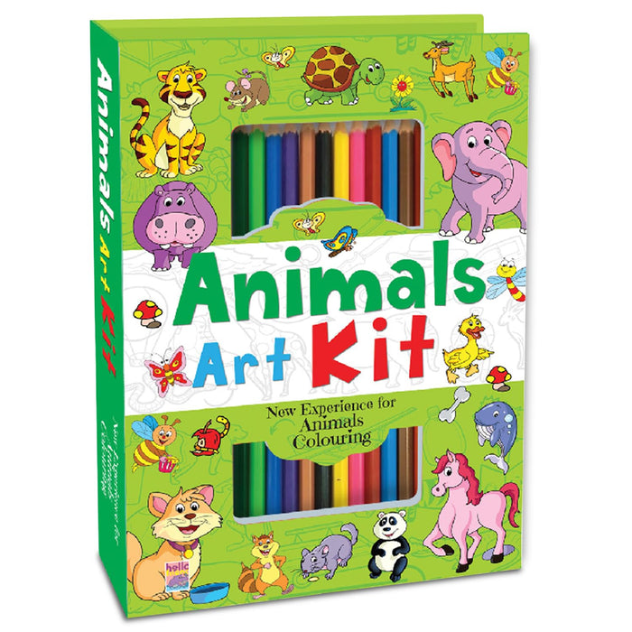BRIJBASI Animals Kit with 12 multi-colour Pencils suitable for 4 to 10 year old by Hello Friend Books - Hard Back cover