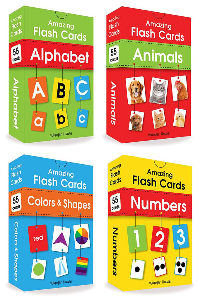 Amazing Flash Cards Set Of 4 Boxes: Early Development OF Preschool Toddler (220 Cards, Alphabet, Number, Animals, Colors And Shapes) by Wonder House Books - Hardcover cover