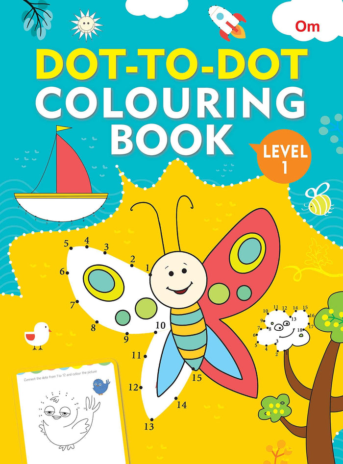 Front cover of the book 'Dot-To-Dot Colouring Level 1' by Om Books.