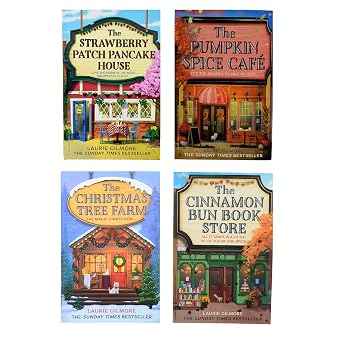 Dream Harbor Collection 4 Books Set By Laurie Gilmore (The Pumpkin Spice Café Coloring Book, The Cinnamon Bun Book Store, The Christmas Tree Farm & The Strawberry Patch Pancake House)