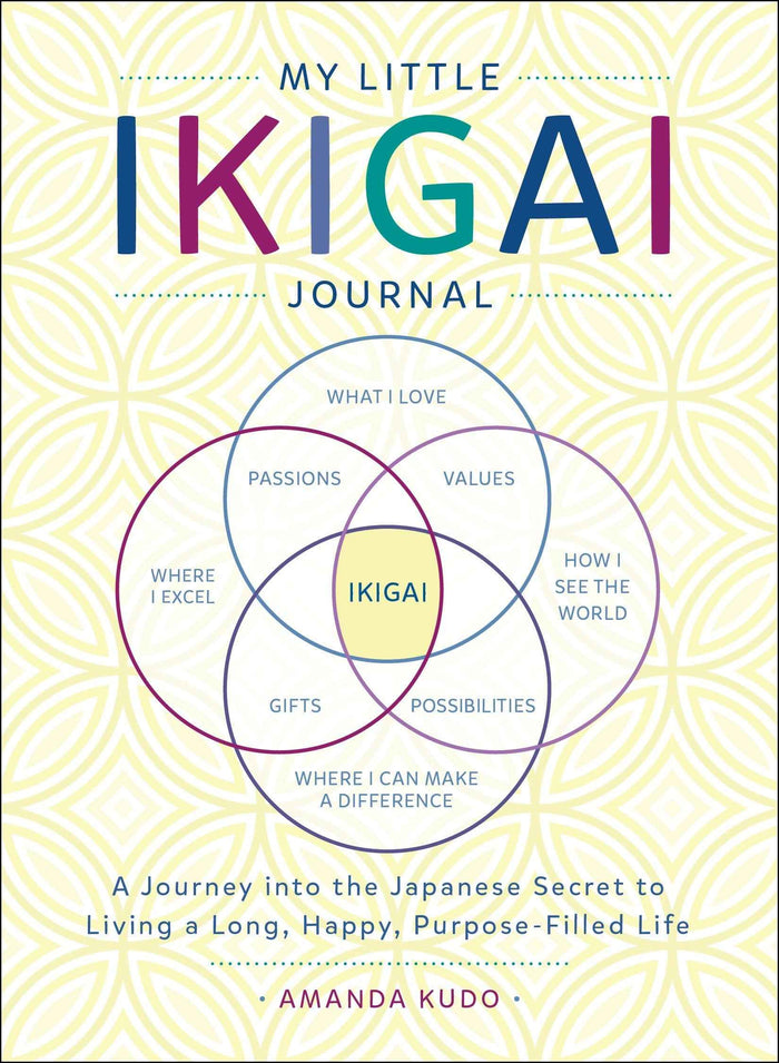 Front cover of the book 'My Little Ikigai Journal: A Journey into the Japanese Secret to Living a Long, Happy, Purpose-Filled Life' by Amanda Kudo.