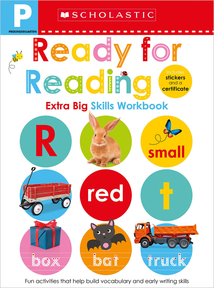 Front cover of the book 'Pre-K Ready for Reading Workbook: Scholastic Early Learners (Extra Big Skills Workbook)' by Scholastic Early Learners.