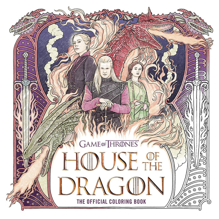 Front cover of the book 'House of the Dragon: The Official Coloring Book (The Targaryen Dynasty: The House of the Dragon)' by Random House Worlds.