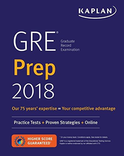 GRE Prep 2018: Practice Tests + Proven Strategies + Online by Kaplan Test Prep - Paperback cover