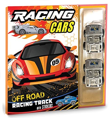 Hello Friend Racing Car Off-Road Racing Track And Toy Book - 2 Racing Car Toys With Stickers by Brijbasi Art Press Ltd - Perfect Binding cover