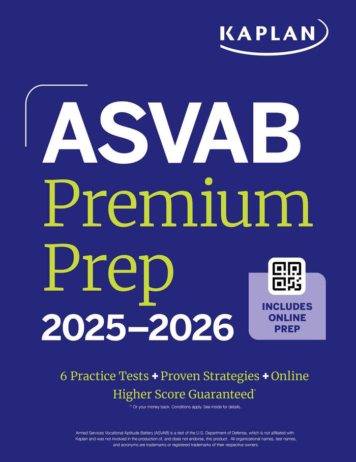 ASVAB Premium Prep 2025-2026: Includes 6 Full Length Practice Tests, 1000+ Practice Questions + Online Access to Interactive Video Lessons and Tutorials (Kaplan Test Prep) by Kaplan Test Prep - Paperback cover