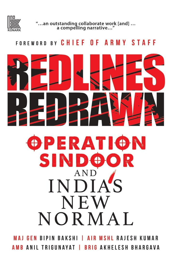 Front cover of the book 'Redlines Redrawn Operation Sindoor and India's New Normal' by Maj Gen Bipin Bakshi.