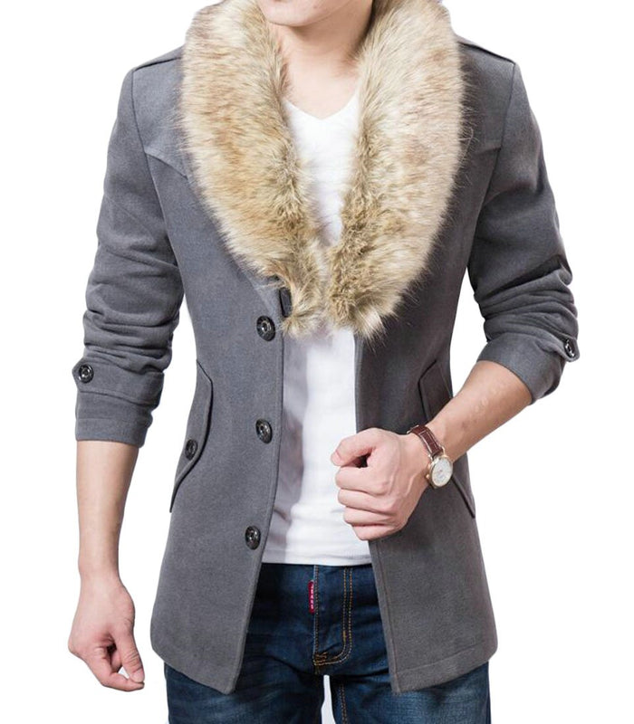 Nanquan-men clothes NQ Mens Detachable Faux Fur Collar Wool Blend Trench Pea Coat Outwear Grey XL by Monisha Raman - Paperback cover