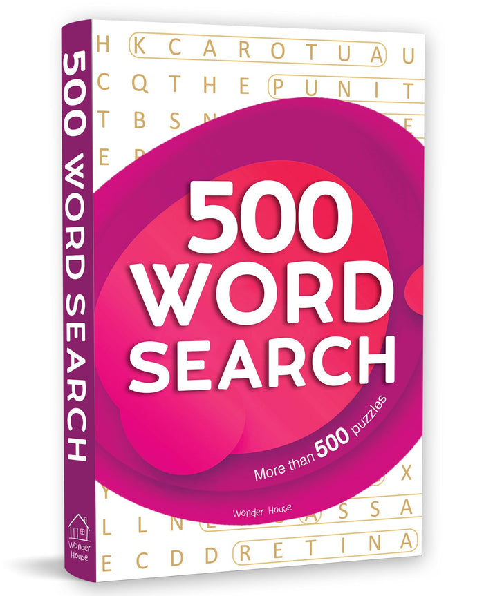 500 Word Search Bind-up - Page Count: 562 / 500+ Wordsearch Puzzles with Answers / Topics Covered: Literature / Geography /History / Movies / by Wonder House Books - Paperback cover
