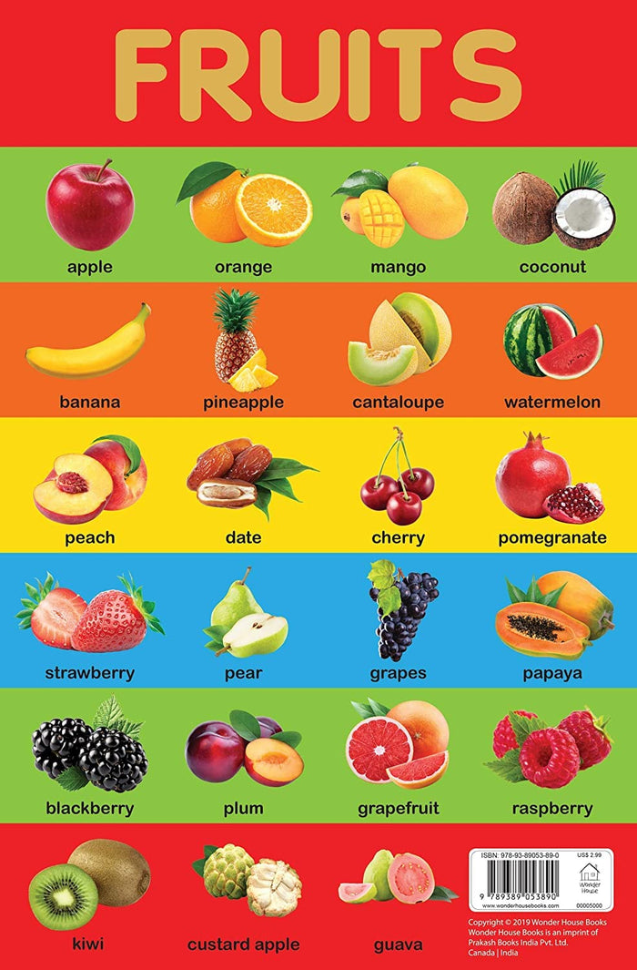 Fruits Chart - Early Learning Educational Chart For Kids: Perfect For Homeschooling, Kindergarten and Nursery Students (11.5 Inches X 17.5 Inches) by Wonder House Books - Hardcover cover
