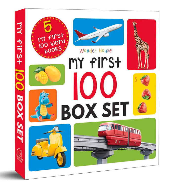 My First 100 Series Boxset- Pack of 5 Picture Books for Children (Animals, Words, Numbers, Food We Eat and Things That Move) by Wonder House Books - Board Book cover