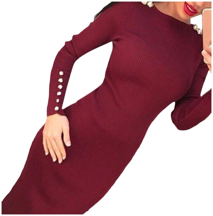 Comfy Women's Slim Fit Solid-Colored Wild Bodycon Pencil Mid Dress Wine Red M by Saikat Rakshit - Hard Back cover