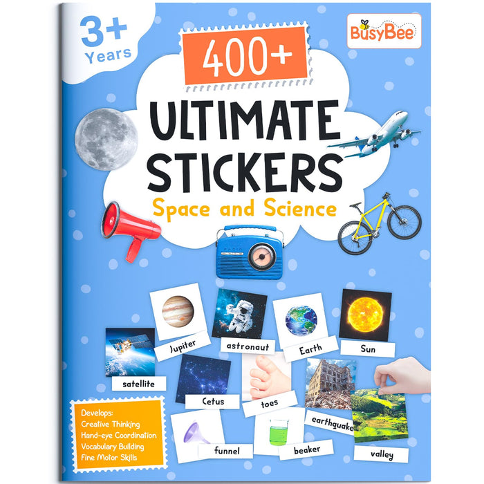 Front cover of the book '400+ Ultimate Stickers Book - Space and Science for 3+ Years Kids' by Team Pegasus.
