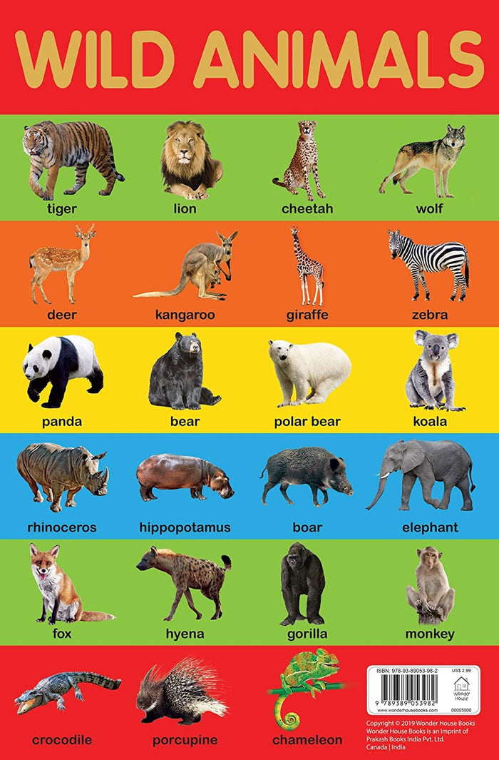 Wild Animals Chart - Early Learning Educational Chart For Kids: Perfect For Homeschooling, Kindergarten and Nursery Students (11.5 Inches X 17.5 Inches) by Wonder House Books - Hardcover cover