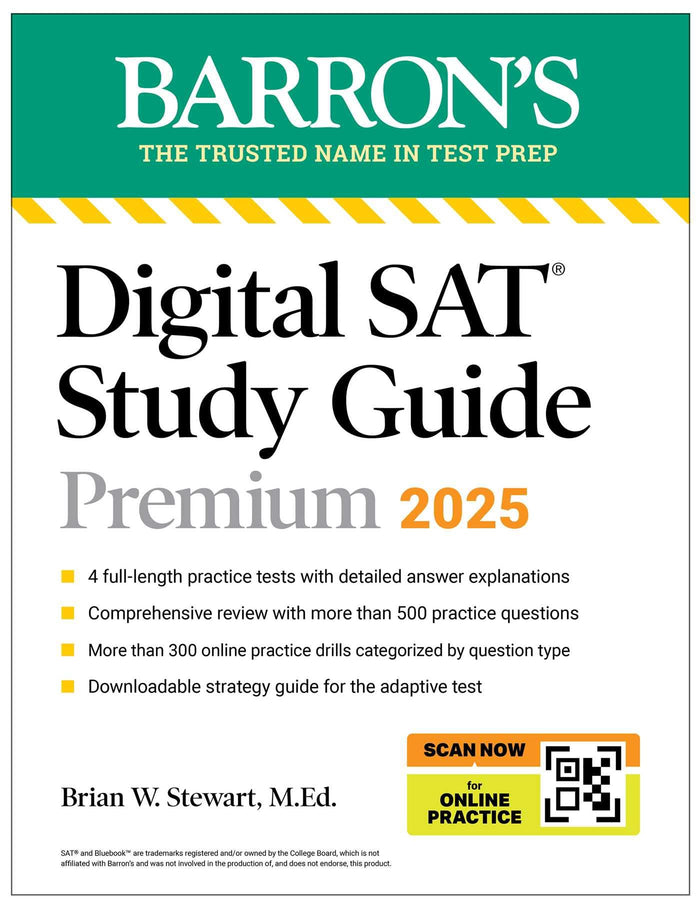 Digital SAT Study Guide Premium, 2025: 4 Practice Tests + Comprehensive Review + Online Practice (Barron's SAT Prep) by Barron's Educational Series - Paperback cover