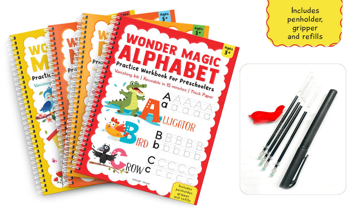 Wonder Magic Pack of 4 books (Maths, Drawing, Numbers & Alphabet) by Wonder House Books - Spiral-bound cover