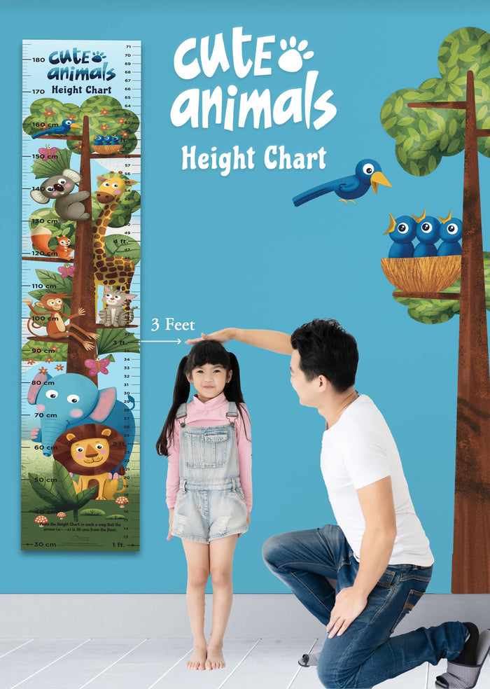 Cute Animals Height Chart: Growth Chart With Measuring Ruler and Stick-on Tape by Wonder House Books - Wall Chart cover
