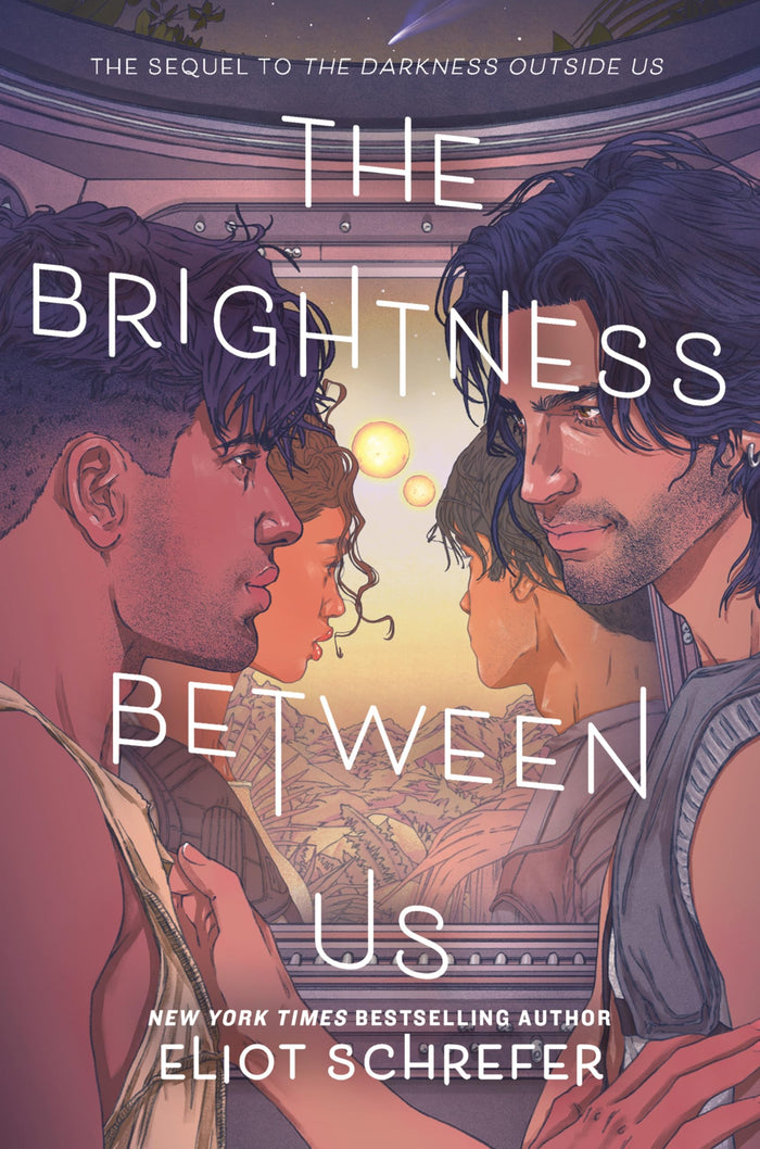 The Brightness Between Us: Seventeen years after crash-landing on Minerva, Ambrose and Kodiak's family faces threats spanning galaxies and 30,000 years of time. by Eliot Schrefer - Paperback cover