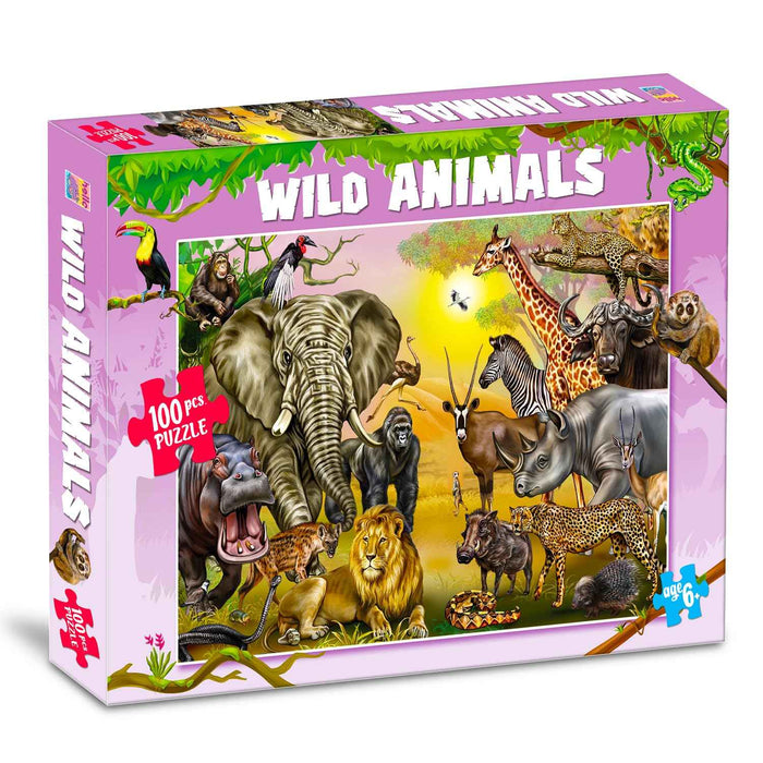 Front cover of the book 'Wild Animals Puzzle Box for Kids - 100 Piece Jigsaw Puzzle | Travel & Wildlife Brain Games for Children Ages 6-12 | Educ' by Brijbasi.