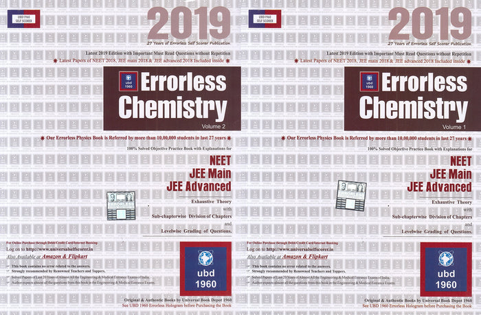 Errorless Chemistry For Neet, Jee Main, Jee Advanced (Set Of 2 Volume) 2019 Edition By Universal Book by Ubd - Paperback cover